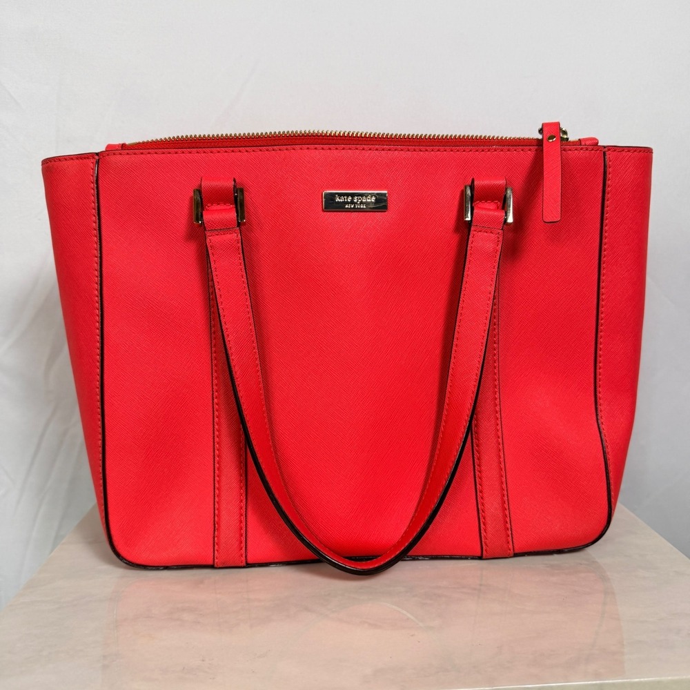 Kate Spade New York Red pink Saffiano Leather Triple Compartment Tote Bag